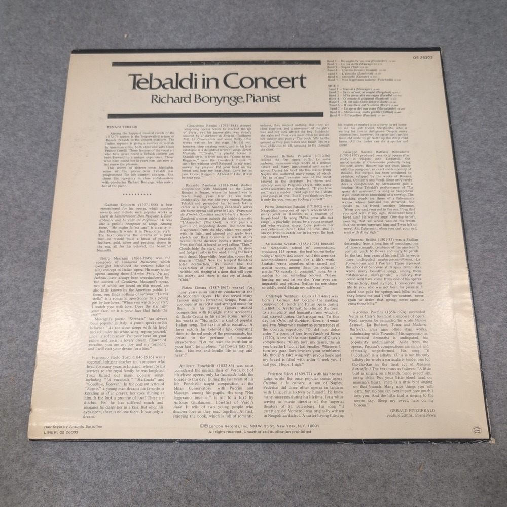 Renata Tebaldi in Concert Richard Bonynge Piano London fffr Vinyl LP OS 26303 - Picture 2 of 6